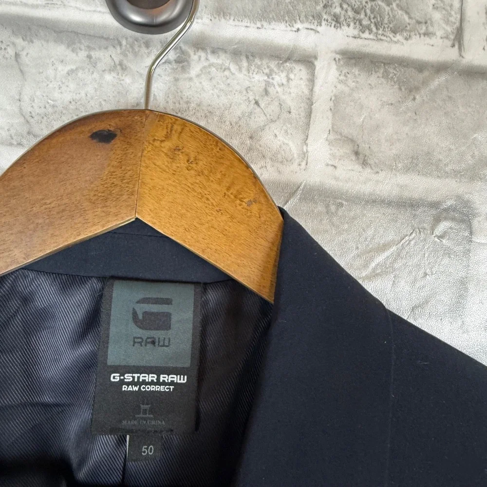 G-Star Raw Correct Mens Blazer Navy Blue Two Button Sport Coat Size 50 FLAWED